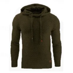 Men's Hoodie Apricot Black White Army Green Red Hooded Plain Jacquard Pocket Ribbed Textured Sports & Outdoor Daily Holiday Polyester Streetwear Basic Casual Spring & Fall Clothing Apparel Hoodies