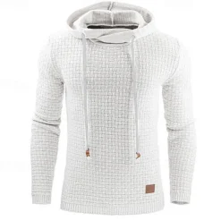 Men's Hoodie Apricot Black White Army Green Red Hooded Plain Jacquard Pocket Ribbed Textured Sports & Outdoor Daily Holiday Polyester Streetwear Basic Casual Spring & Fall Clothing Apparel Hoodies