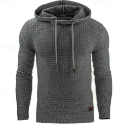 Men's Hoodie Apricot Black White Army Green Red Hooded Plain Jacquard Pocket Ribbed Textured Sports & Outdoor Daily Holiday Polyester Streetwear Basic Casual Spring & Fall Clothing Apparel Hoodies