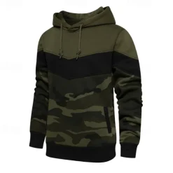Men's Hoodie Army Green Coffee Hooded Color Block Camouflage Patchwork Pocket Sports & Outdoor Daily Holiday Streetwear Basic Casual Spring & Fall Clothing Apparel Hoodies Sweatshirts