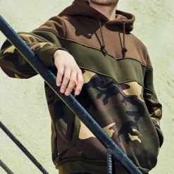 Men's Hoodie Army Green Coffee Hooded Color Block Camouflage Patchwork Pocket Sports & Outdoor Daily Holiday Streetwear Basic Casual Spring & Fall Clothing Apparel Hoodies Sweatshirts