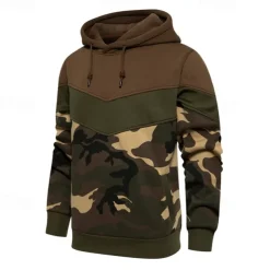 Men's Hoodie Army Green Coffee Hooded Color Block Camouflage Patchwork Pocket Sports & Outdoor Daily Holiday Streetwear Basic Casual Spring & Fall Clothing Apparel Hoodies Sweatshirts