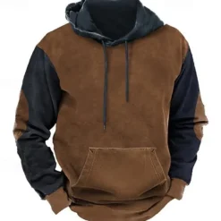 Men's Hoodie Army Green Navy Blue Brown Khaki Hooded Color Block Patchwork Pocket Sports & Outdoor Daily Holiday Polyester Streetwear Basic Casual Spring & Fall Clothing Apparel Hoodies Sweatshirts
