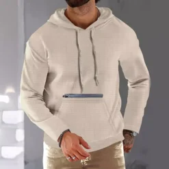 Men's Hoodie Black Army Green Red Khaki Hooded Plain Ribbed Front Pocket Textured Sports & Outdoor Daily Holiday Streetwear Basic Casual Spring & Fall Clothing Apparel Hoodies Sweatshirts Long