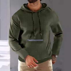 Men's Hoodie Black Army Green Red Khaki Hooded Plain Ribbed Front Pocket Textured Sports & Outdoor Daily Holiday Streetwear Basic Casual Spring & Fall Clothing Apparel Hoodies Sweatshirts Long