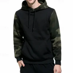Men's Hoodie Black Army Green Khaki Hooded Color Block Camouflage Patchwork Pocket Sports & Outdoor Daily Holiday Streetwear Basic Casual Spring & Fall Clothing Apparel Hoodies Sweatshirts
