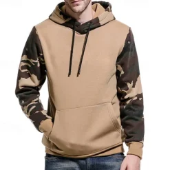 Men's Hoodie Black Army Green Khaki Hooded Color Block Camouflage Patchwork Pocket Sports & Outdoor Daily Holiday Streetwear Basic Casual Spring & Fall Clothing Apparel Hoodies Sweatshirts