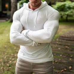 Men's Hoodie Black White Gray Hooded Solid Color Ribbed Textured Knit-texture Sports & Outdoor Polyester Active Winter Clothing Apparel Hoodies Sweatshirts Long Sleeve Slim