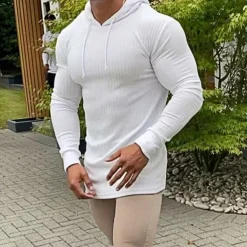 Men's Hoodie Black White Gray Hooded Solid Color Ribbed Textured Knit-texture Sports & Outdoor Polyester Active Winter Clothing Apparel Hoodies Sweatshirts Long Sleeve Slim