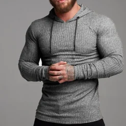 Men's Hoodie Black White Gray Hooded Solid Color Ribbed Textured Knit-texture Sports & Outdoor Polyester Active Winter Clothing Apparel Hoodies Sweatshirts Long Sleeve Slim