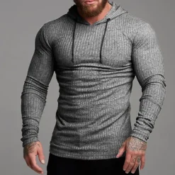 Men's Hoodie Black White Gray Hooded Solid Color Ribbed Textured Knit-texture Sports & Outdoor Polyester Active Winter Clothing Apparel Hoodies Sweatshirts Long Sleeve Slim