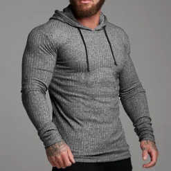 Men's Hoodie Black White Gray Hooded Solid Color Ribbed Textured Knit-texture Sports & Outdoor Polyester Active Winter Clothing Apparel Hoodies Sweatshirts Long Sleeve Slim