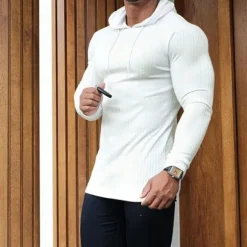 Men's Hoodie Black White Gray Hooded Solid Color Ribbed Textured Knit-texture Sports & Outdoor Polyester Active Winter Clothing Apparel Hoodies Sweatshirts Long Sleeve Slim