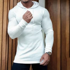 Men's Hoodie Black White Gray Hooded Solid Color Ribbed Textured Knit-texture Sports & Outdoor Polyester Active Winter Clothing Apparel Hoodies Sweatshirts Long Sleeve Slim