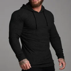 Men's Hoodie Black White Gray Hooded Solid Color Ribbed Textured Knit-texture Sports & Outdoor Polyester Active Winter Clothing Apparel Hoodies Sweatshirts Long Sleeve Slim