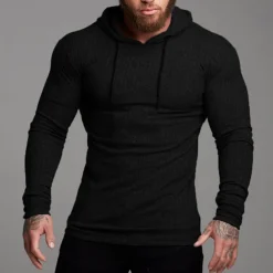 Men's Hoodie Black White Gray Hooded Solid Color Ribbed Textured Knit-texture Sports & Outdoor Polyester Active Winter Clothing Apparel Hoodies Sweatshirts Long Sleeve Slim
