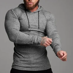 Men's Hoodie Black White Gray Hooded Solid Color Ribbed Textured Knit-texture Sports & Outdoor Polyester Active Winter Clothing Apparel Hoodies Sweatshirts Long Sleeve Slim