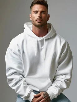 Men's Hoodie Black White Hooded Plain Sports & Outdoor Daily Holiday Cotton Streetwear Cool Casual Spring & Fall Clothing Apparel Hoodies Sweatshirts Long Sleeve