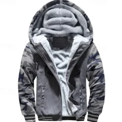 Men's Hoodie Fleece Hoodie Navy Blue Light Grey Dark Gray Hooded Camouflage Zipper Color Block Sports & Outdoor Casual Daily Polyester Streetwear Cool Casual Fall Winter Clothing Apparel Hoodies