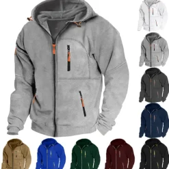 Men's Hoodie Full Zip Hoodie Fleece Hoodie Black White Wine Navy Blue Royal Blue Hooded Plain Zipper Pocket Sports & Outdoor Daily Holiday Polyester Streetwear Cool Casual Spring & Fall Clothing