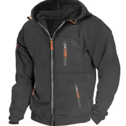 Men's Hoodie Full Zip Hoodie Fleece Hoodie Black White Wine Navy Blue Royal Blue Hooded Plain Zipper Pocket Sports & Outdoor Daily Holiday Polyester Streetwear Cool Casual Spring & Fall Clothing