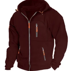 Men's Hoodie Full Zip Hoodie Fleece Hoodie Black White Wine Navy Blue Royal Blue Hooded Plain Zipper Pocket Sports & Outdoor Daily Holiday Polyester Streetwear Cool Casual Spring & Fall Clothing