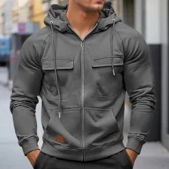 Men's Hoodie Full Zip Hoodie Raglan Hoodie Tactical Hoodie Black Wine Army Green Red Navy Blue Hooded Plain Tactical Sports & Outdoor Daily Streetwear Cool Casual Winter Spring & Fall Clothing