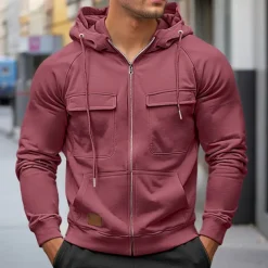 Men's Hoodie Full Zip Hoodie Raglan Hoodie Tactical Hoodie Black Wine Army Green Red Navy Blue Hooded Plain Tactical Sports & Outdoor Daily Streetwear Cool Casual Winter Spring & Fall Clothing