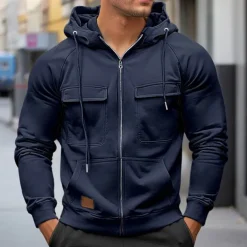 Men's Hoodie Full Zip Hoodie Raglan Hoodie Tactical Hoodie Black Wine Army Green Red Navy Blue Hooded Plain Tactical Sports & Outdoor Daily Streetwear Cool Casual Winter Spring & Fall Clothing