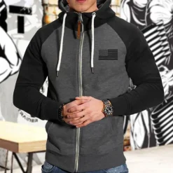 Men's Hoodie Hoodie Jacket Patchwork Full Zip Long Sleeve Hoodie Casual Athleisure Fall Breathable Quick Dry Soft Gym Workout Running Walking Sportswear Activewear Graphic Dark Grey Wine Red Black