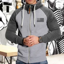 Men's Hoodie Hoodie Jacket Patchwork Full Zip Long Sleeve Hoodie Casual Athleisure Fall Breathable Quick Dry Soft Gym Workout Running Walking Sportswear Activewear Graphic Dark Grey Wine Red Black