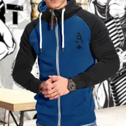 Men's Hoodie Hoodie Jacket Patchwork Full Zip Long Sleeve Hoodie Casual Athleisure Fall Breathable Quick Dry Soft Gym Workout Running Walking Sportswear Activewear Graphic Dark Grey Wine Red Black