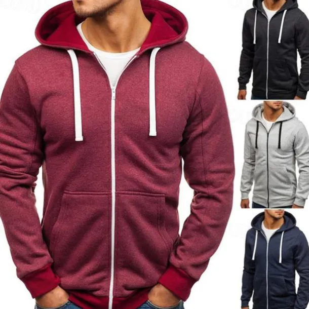 Men's Hoodie Jacket Full Zip Hoodie Solid Color Sport Athleisure Top Long Sleeve Breathable Soft Comfortable Everyday Use Outdoor Casual Athleisure Daily Activewear