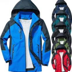 Men's Hoodie Jacket Hiking Softshell Jacket Hiking Windbreaker Outdoor Patchwork Waterproof Windproof Quick Dry Lightweight Jacket Top Full Length Visible Zipper Hunting Fishing Climbing Black Army