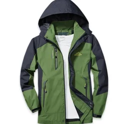 Men's Hoodie Jacket Hiking Softshell Jacket Hiking Windbreaker Outdoor Patchwork Waterproof Windproof Quick Dry Lightweight Jacket Top Full Length Visible Zipper Hunting Fishing Climbing Black Army