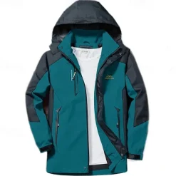 Men's Hoodie Jacket Hiking Softshell Jacket Hiking Windbreaker Outdoor Patchwork Waterproof Windproof Quick Dry Lightweight Jacket Top Full Length Visible Zipper Hunting Fishing Climbing Black Army