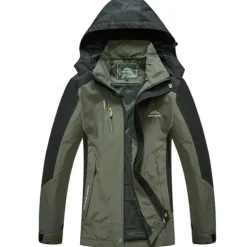 Men's Hoodie Jacket Hiking Softshell Jacket Hiking Windbreaker Outdoor Patchwork Waterproof Windproof Quick Dry Lightweight Jacket Top Full Length Visible Zipper Hunting Fishing Climbing Black Army