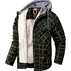 Men's Hoodie Jacket Padded Hiking jacket Hiking Fleece Jacket Outerwear Windbreaker Parka Outdoor Thermal Warm Windproof Fleece Lining Breathable Winter Amy Green Khaki Red Ski / Snowboard Fishing