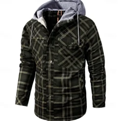 Men's Hoodie Jacket Padded Hiking jacket Hiking Fleece Jacket Outerwear Windbreaker Parka Outdoor Thermal Warm Windproof Fleece Lining Breathable Winter Amy Green Khaki Red Ski / Snowboard Fishing