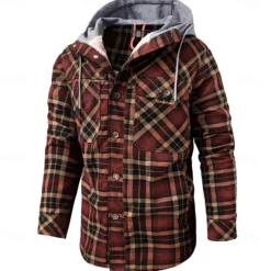 Men's Hoodie Jacket Padded Hiking jacket Hiking Fleece Jacket Outerwear Windbreaker Parka Outdoor Thermal Warm Windproof Fleece Lining Breathable Winter Amy Green Khaki Red Ski / Snowboard Fishing