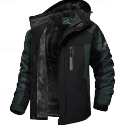 Men's Hoodie Jacket Ski Jacket Hiking Fleece Jacket Winter Outdoor Thermal Warm Fleece Lining Waterproof Windproof Outerwear Windbreaker Softshell Jacket Coat Skiing Ski Snowboard Fishing Black