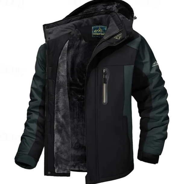 Men's Hoodie Jacket Ski Jacket Hiking Fleece Jacket Winter Outdoor Thermal Warm Fleece Lining Waterproof Windproof Outerwear Windbreaker Softshell Jacket Coat Skiing Ski Snowboard Fishing Black