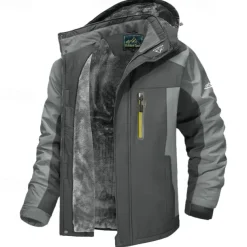 Men's Hoodie Jacket Ski Jacket Hiking Fleece Jacket Winter Outdoor Thermal Warm Fleece Lining Waterproof Windproof Outerwear Windbreaker Softshell Jacket Coat Skiing Ski Snowboard Fishing Black