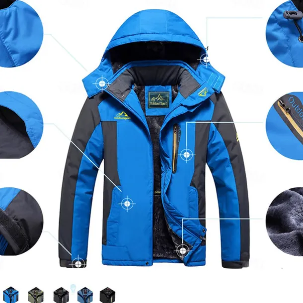 Men's Hoodie Jacket Ski Jacket Hiking Fleece Jacket Winter Outdoor Thermal Warm Fleece Lining Waterproof Windproof Outerwear Windbreaker Softshell Jacket Coat Skiing Ski Snowboard Fishing Black