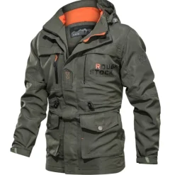 Men's Hoodie Jacket Waterproof Hiking Jacket Rain Jacket Winter Outdoor Thermal Warm Waterproof Windproof Multi-Pockets Outerwear Raincoat Coat Fishing Climbing Beach Black khaki Army Green