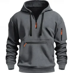 Men's Hoodie Pullover Hoodie Sweatshirt Quarter Zip Sweatshirt Tactical Wine Red Black White Navy Blue Blue Hooded Plain Pocket Quarter Zip Sports & Outdoor Daily Holiday Streetwear Cool Sportswear