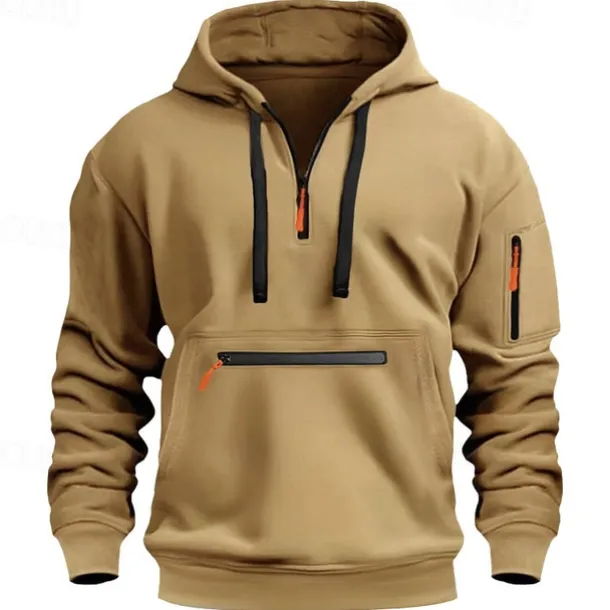 Men's Hoodie Pullover Hoodie Sweatshirt Quarter Zip Sweatshirt Tactical Wine Red Black White Navy Blue Blue Hooded Plain Pocket Quarter Zip Sports & Outdoor Daily Holiday Streetwear Cool Sportswear