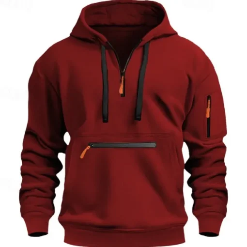 Men's Hoodie Pullover Hoodie Sweatshirt Quarter Zip Sweatshirt Tactical Wine Red Black White Navy Blue Blue Hooded Plain Pocket Quarter Zip Sports & Outdoor Daily Holiday Streetwear Cool Sportswear