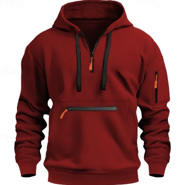 Men's Hoodie Pullover Hoodie Sweatshirt Quarter Zip Sweatshirt Tactical Wine Red Black White Navy Blue Blue Hooded Plain Pocket Quarter Zip Sports & Outdoor Daily Holiday Streetwear Cool Sportswear