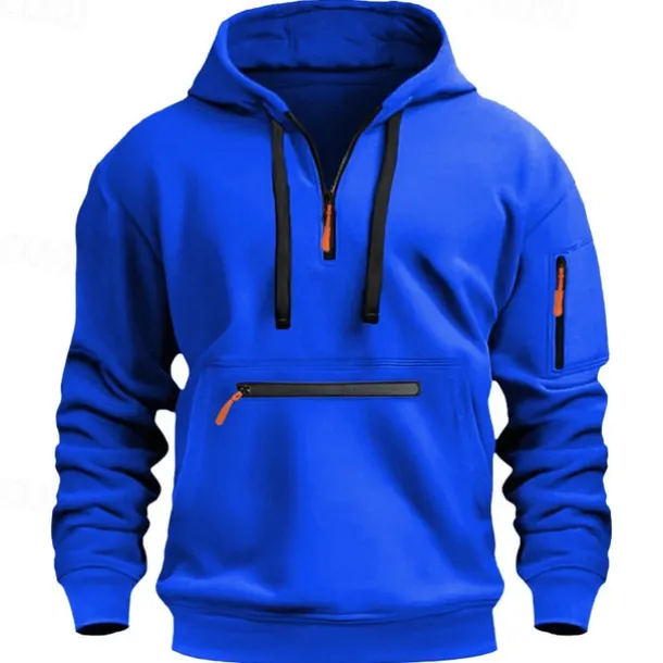 Men's Hoodie Pullover Hoodie Sweatshirt Quarter Zip Sweatshirt Tactical Wine Red Black White Navy Blue Blue Hooded Plain Pocket Quarter Zip Sports & Outdoor Daily Holiday Streetwear Cool Sportswear